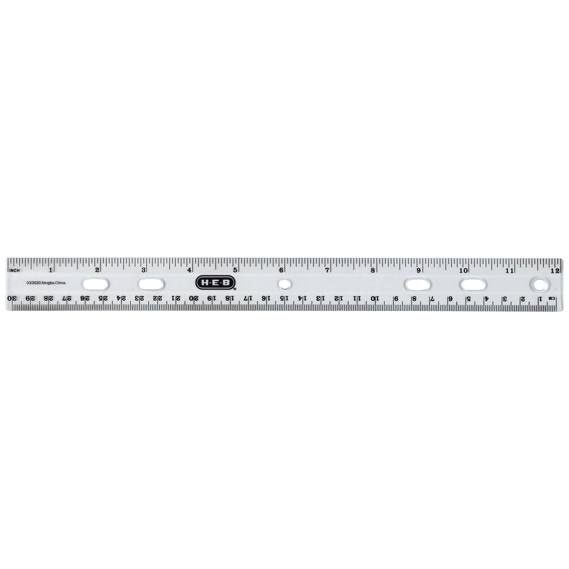 slide 1 of 1, H-E-B Classic Plastic Ruler, 12 in