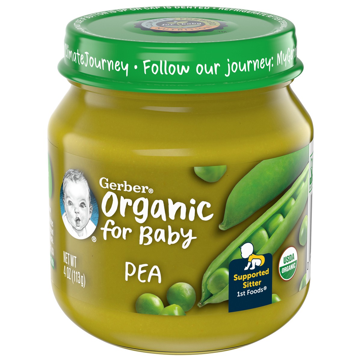 slide 8 of 9, GERBER PRODUCTS COMPANY Organic for Baby 1st Foods Pea Label R015A NET WT 4 OZ (113g), 4 oz