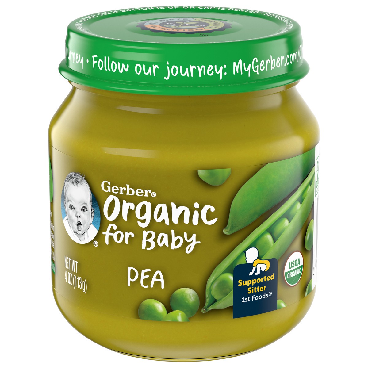 slide 3 of 9, GERBER PRODUCTS COMPANY Organic for Baby 1st Foods Pea Label R015A NET WT 4 OZ (113g), 4 oz