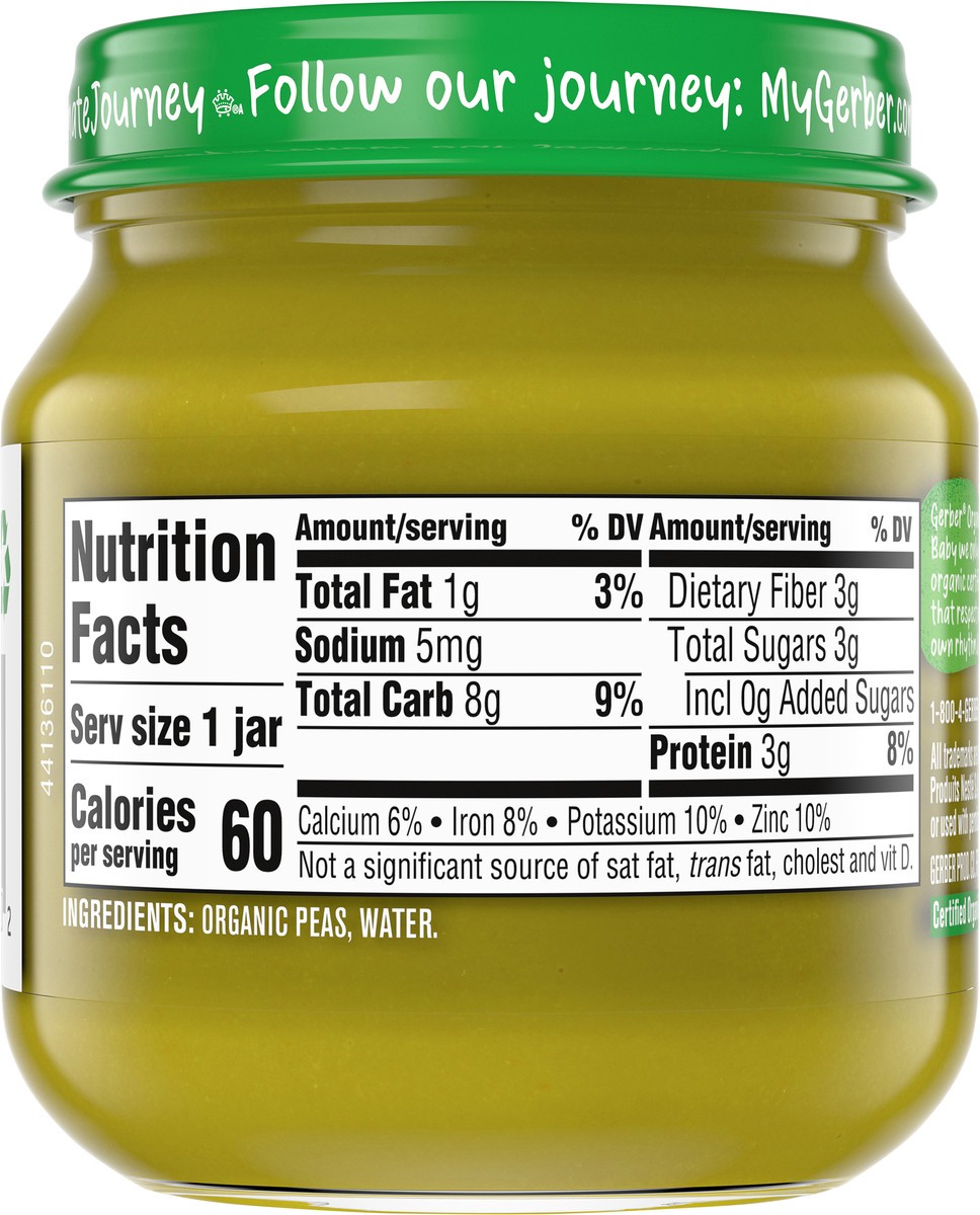slide 5 of 9, GERBER PRODUCTS COMPANY Organic for Baby 1st Foods Pea Label R015A NET WT 4 OZ (113g), 4 oz