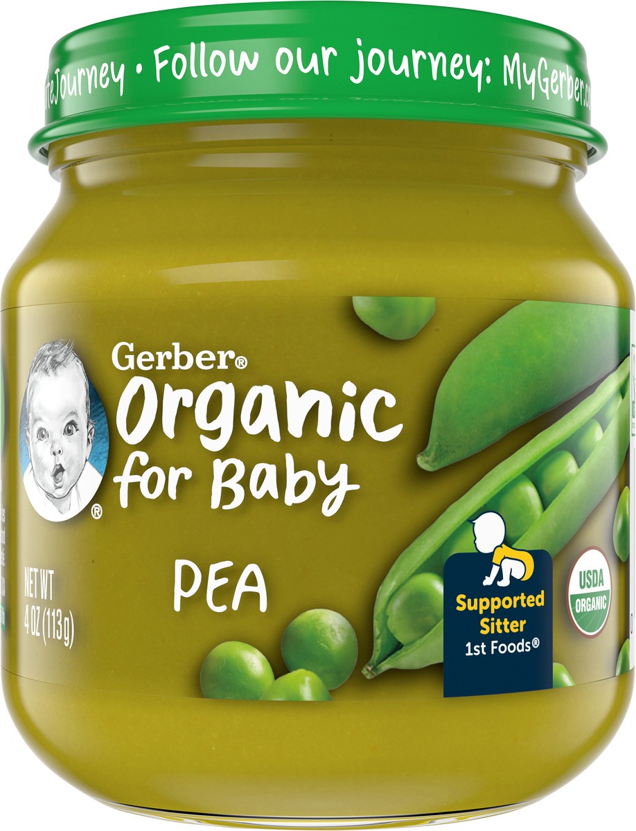 slide 6 of 9, GERBER PRODUCTS COMPANY Organic for Baby 1st Foods Pea Label R015A NET WT 4 OZ (113g), 4 oz