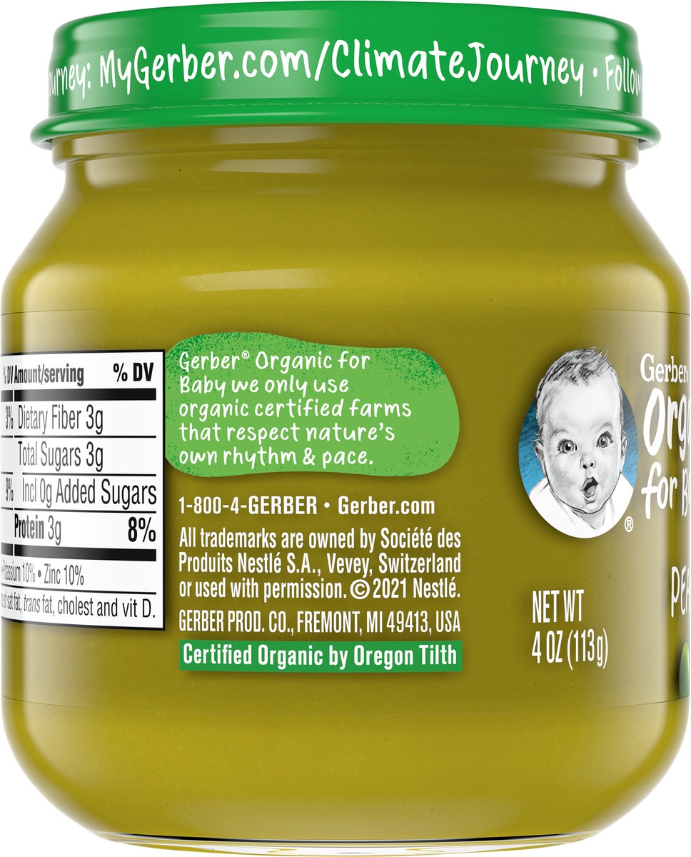 slide 9 of 9, GERBER PRODUCTS COMPANY Organic for Baby 1st Foods Pea Label R015A NET WT 4 OZ (113g), 4 oz