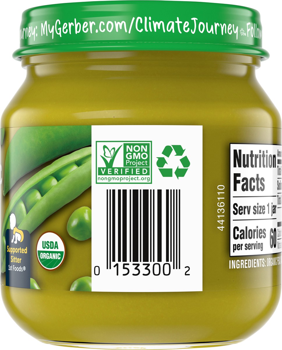 slide 7 of 9, GERBER PRODUCTS COMPANY Organic for Baby 1st Foods Pea Label R015A NET WT 4 OZ (113g), 4 oz