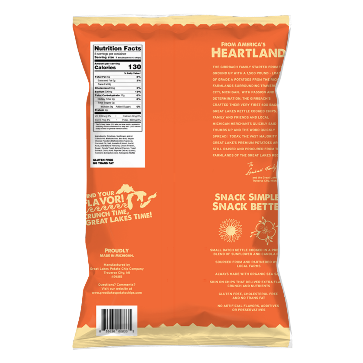 slide 2 of 5, Great Lakes Potato Chip Kettle Cooked Wisconsin Cheddar & Sea Salt Style Potato Chips 8 oz, 8 oz