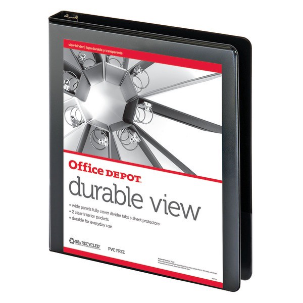 slide 4 of 5, Office Depot Durable View Round-Ring Binder, 1'' Rings, Black, 1 ct