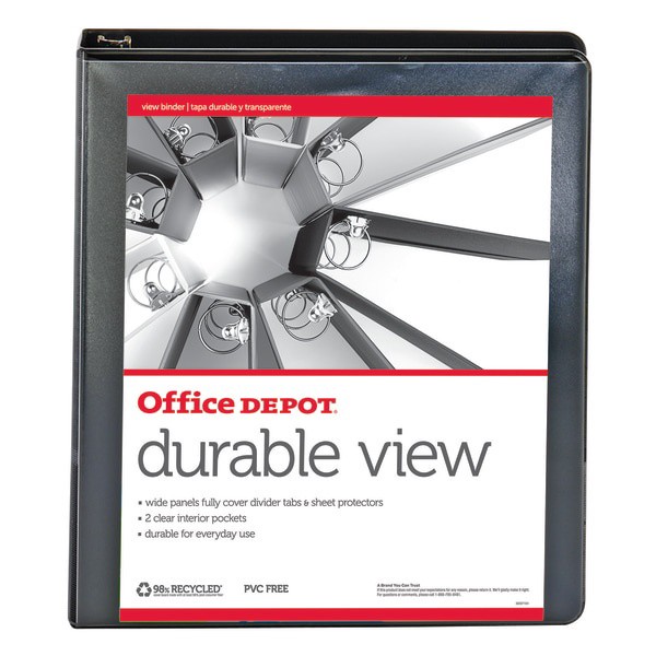 slide 2 of 5, Office Depot Durable View Round-Ring Binder, 1'' Rings, Black, 1 ct