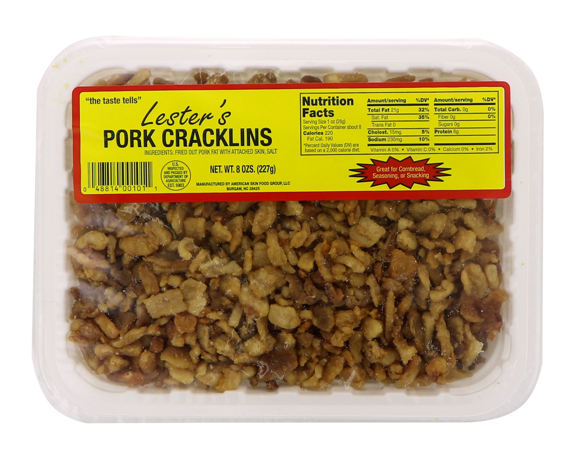 slide 1 of 1, Lester's Reak Skinless Pork Cracklin, 8 oz