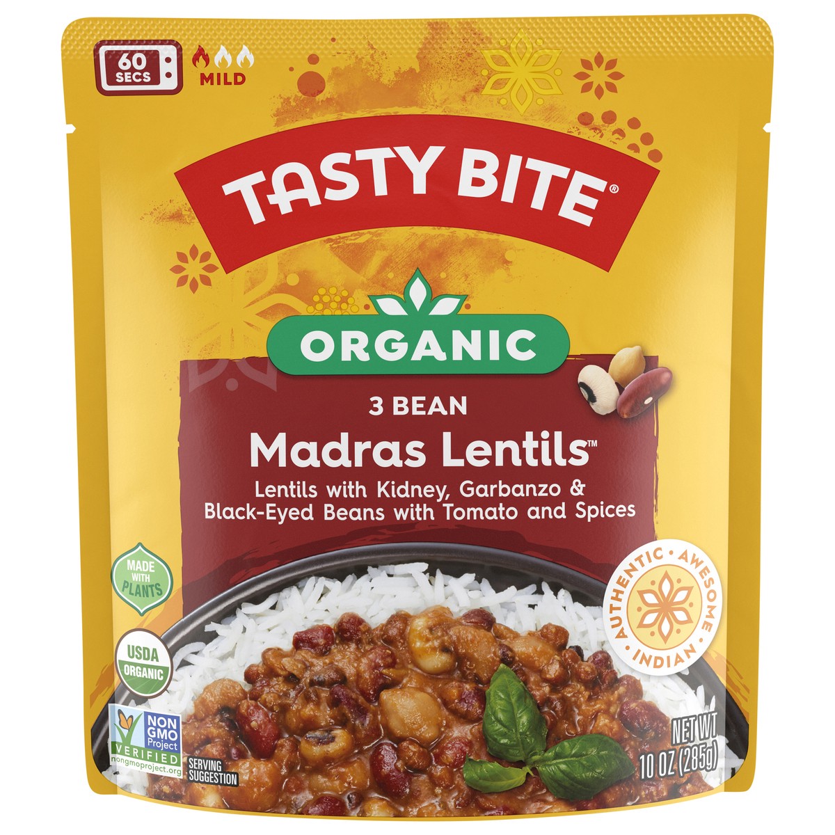 slide 1 of 13, Tasty Bite Organic 3 Bean Indian Mild Madras Lentils 10 oz, 10 oz