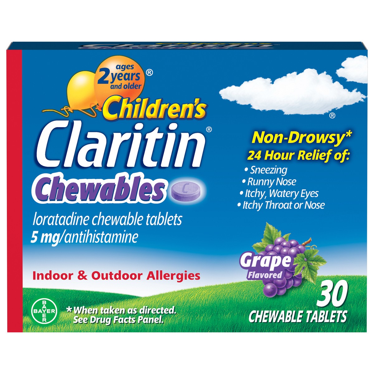 slide 1 of 77, Claritin Childrens Allergy Chewable Grape-flavored Tablets, 30 ct