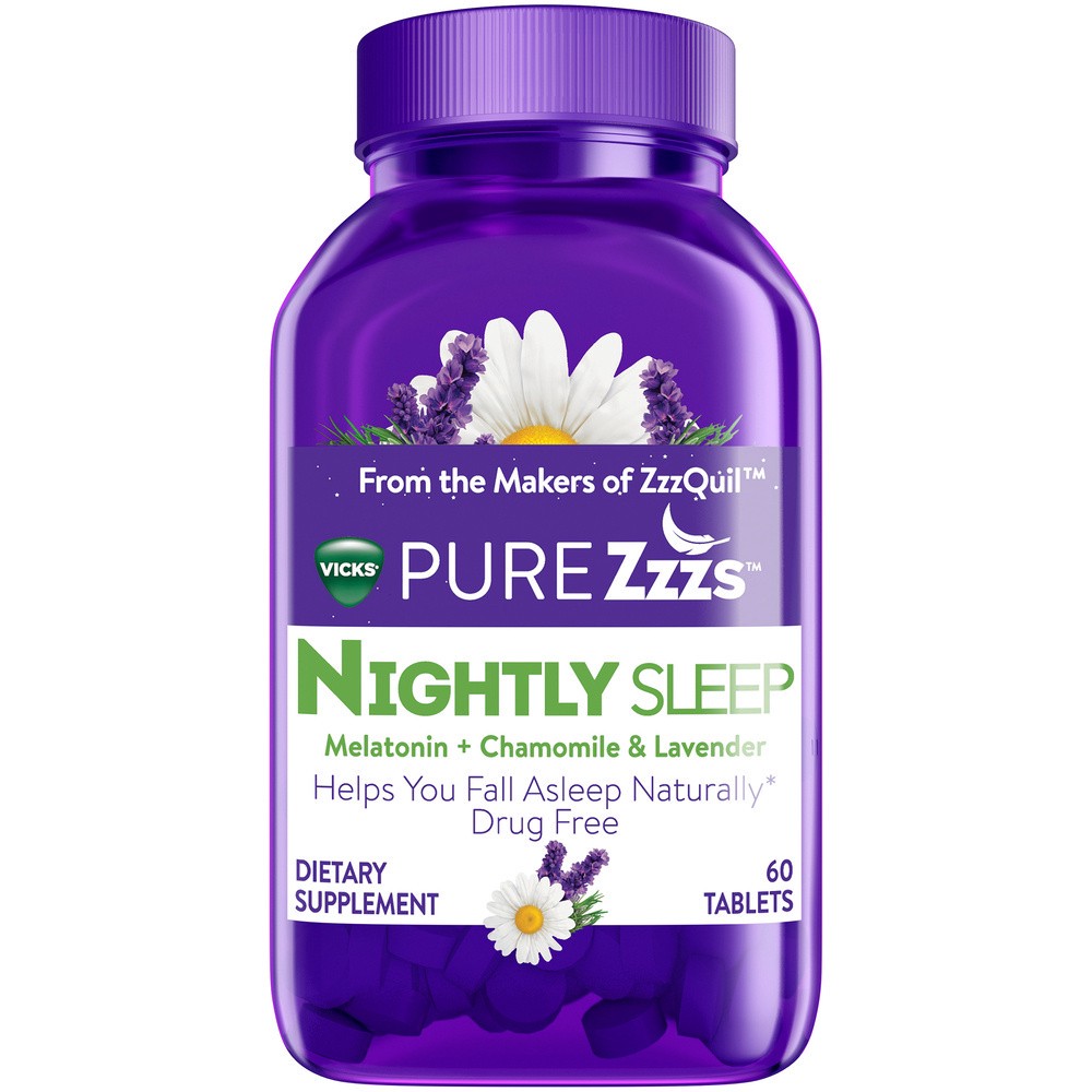 slide 1 of 4, Vicks PURE Zzzs Nightly Sleep Melatonin Tablets, 1mg, 60 ct