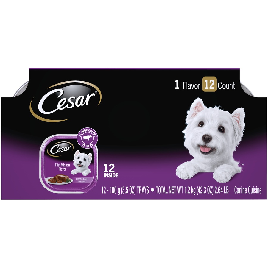 slide 1 of 1, Cesar Classics Filet Mignon Flavor Adult Wet Dog Food Tray , 12 ct; 3.5 oz