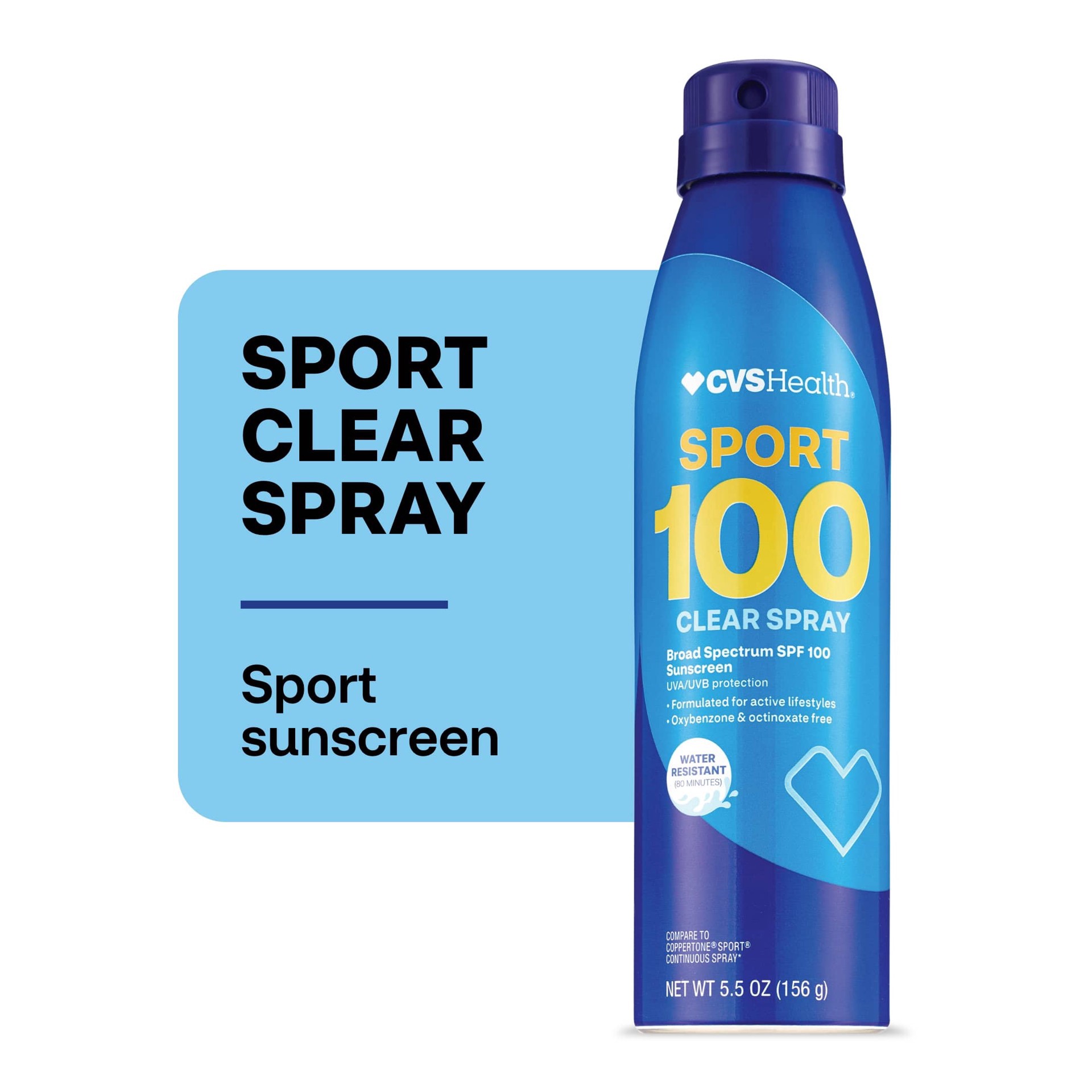 slide 1 of 1, CVS Health Sport Clear Broad Spectrum Sunscreen Spray 5.5 Oz, Spf 100+, 1 ct