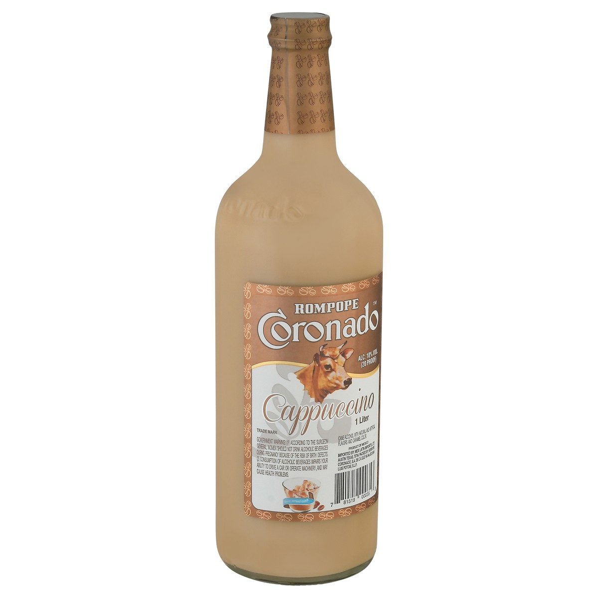 slide 2 of 9, Rompope Coronado Cappuccino Cane Alcohol 1 lt Bottle, 1 l