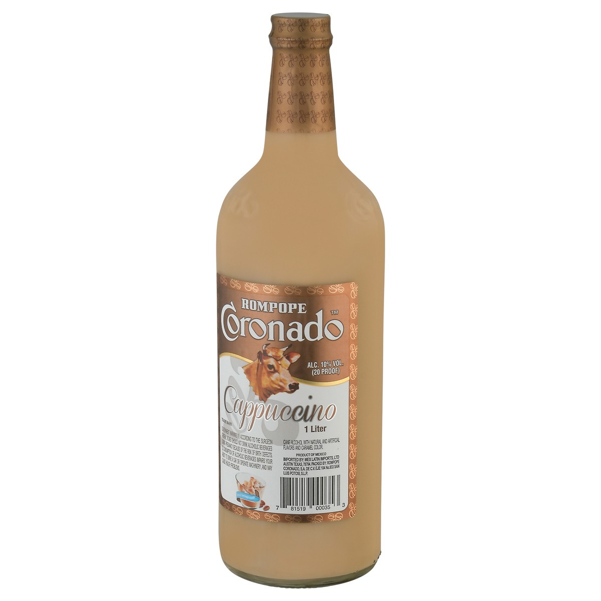 slide 4 of 9, Rompope Coronado Cappuccino Cane Alcohol 1 lt Bottle, 1 l