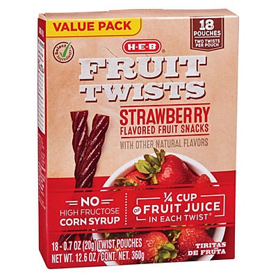 slide 1 of 1, H-E-B Select Ingredients Strawberry Fruit Twist Value Pack, 18 ct