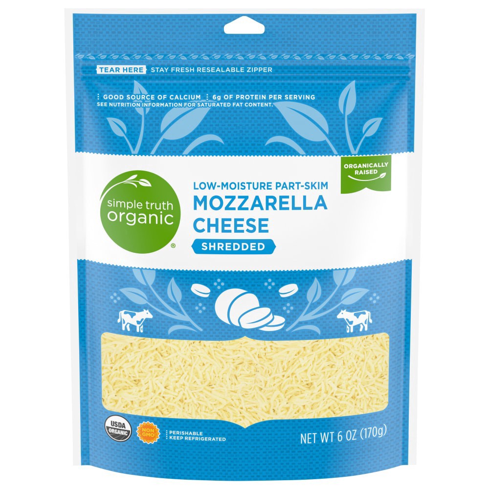 slide 2 of 2, Simple Truth Organic Low-Moisture Part-Skim Shredded Mozzarella Cheese, 6 oz