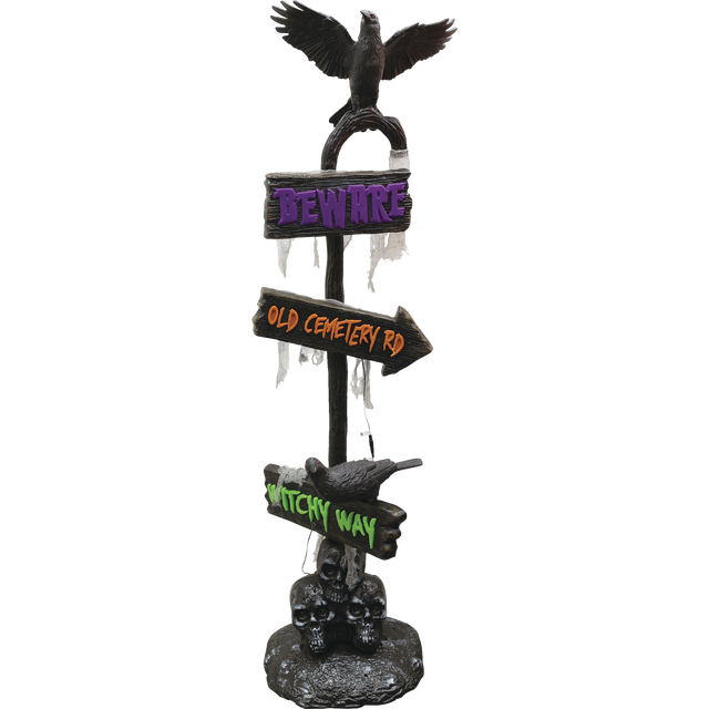 slide 1 of 1, SPOOKY VILLAGE Animated Raven Yard Sign, 1 ct