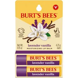 Burt's Bees Lavender Vanilla Moisturizing Lip Balm, 100% Natural Origin Lip Care, 2 Tubes, 0.15 oz.
