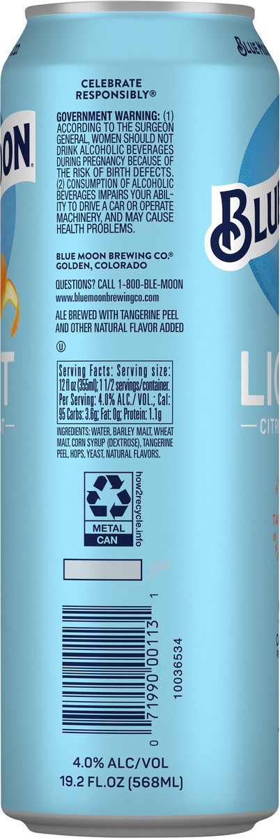 slide 7 of 11, Blue Moon Light Citrus Wheat Beer 19.2 fl oz, 19 oz