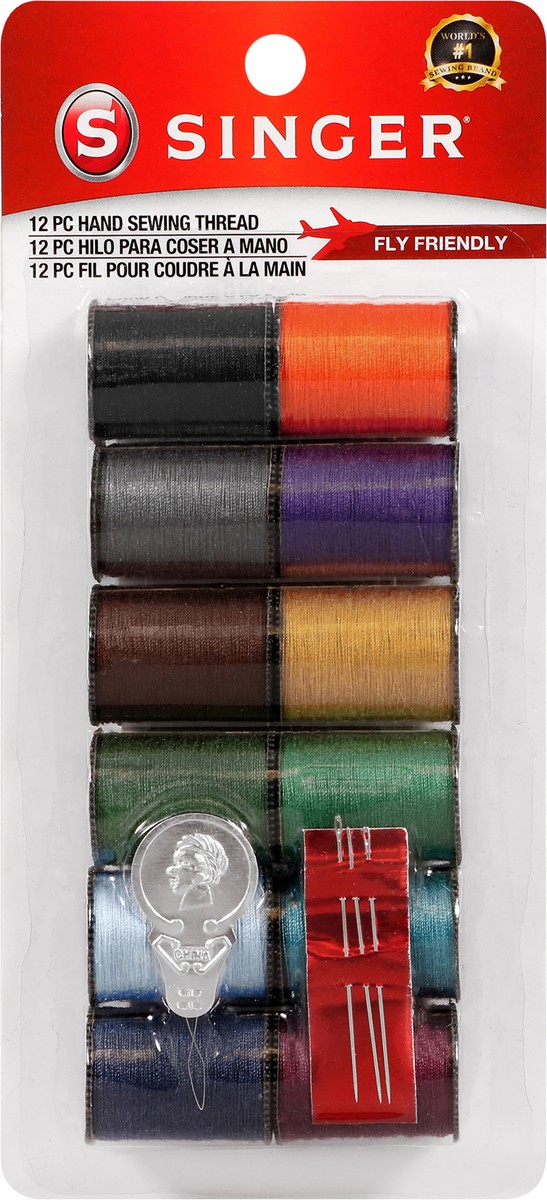 slide 3 of 3, SINGER Hand Sewing Thread Spools Kit with Assorted Dark Color Thread, 25 yards each - Includes Hand Needles & Needle Threader, 12 ct