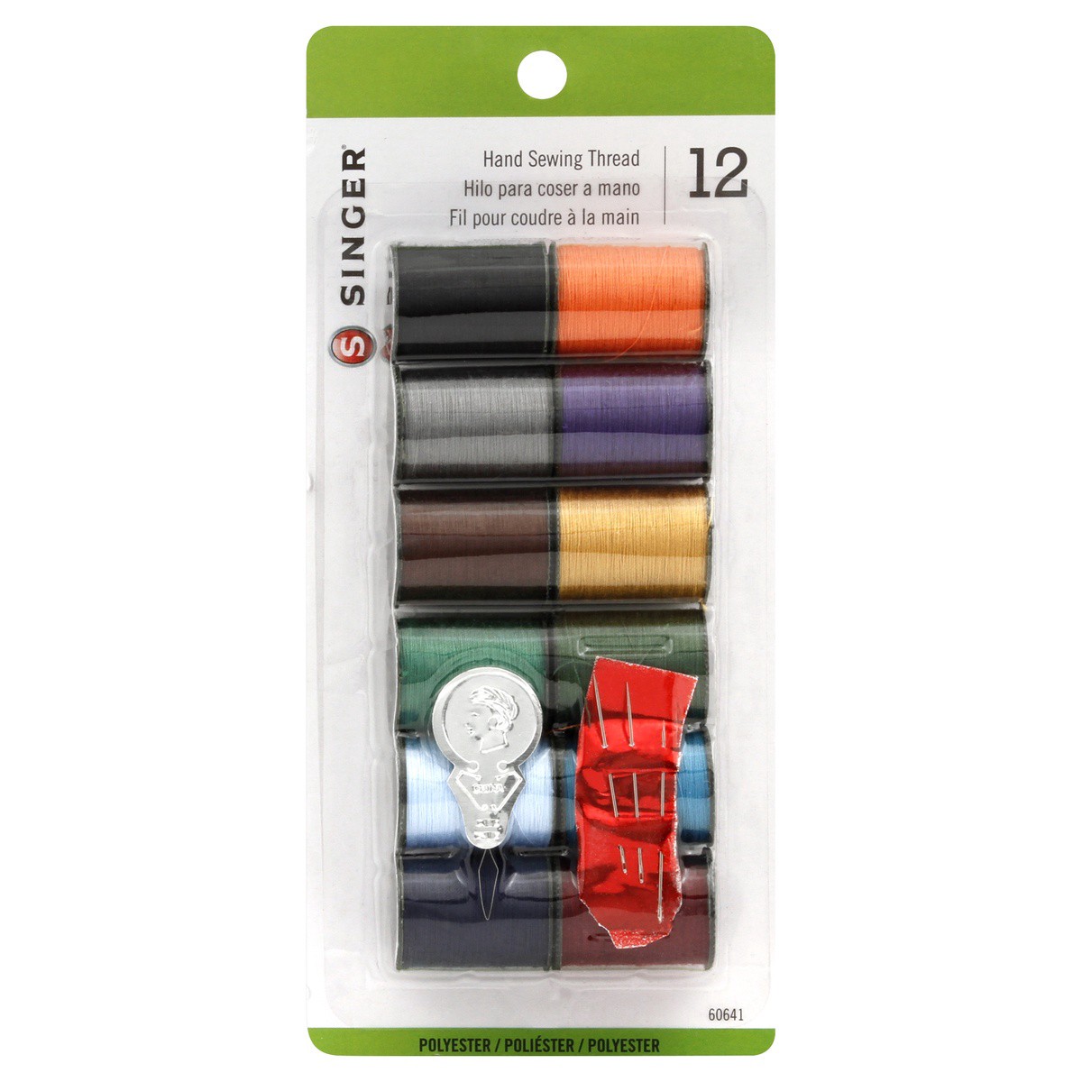 slide 1 of 3, SINGER Hand Sewing Thread Spools Kit with Assorted Dark Color Thread, 25 yards each - Includes Hand Needles & Needle Threader, 12 ct