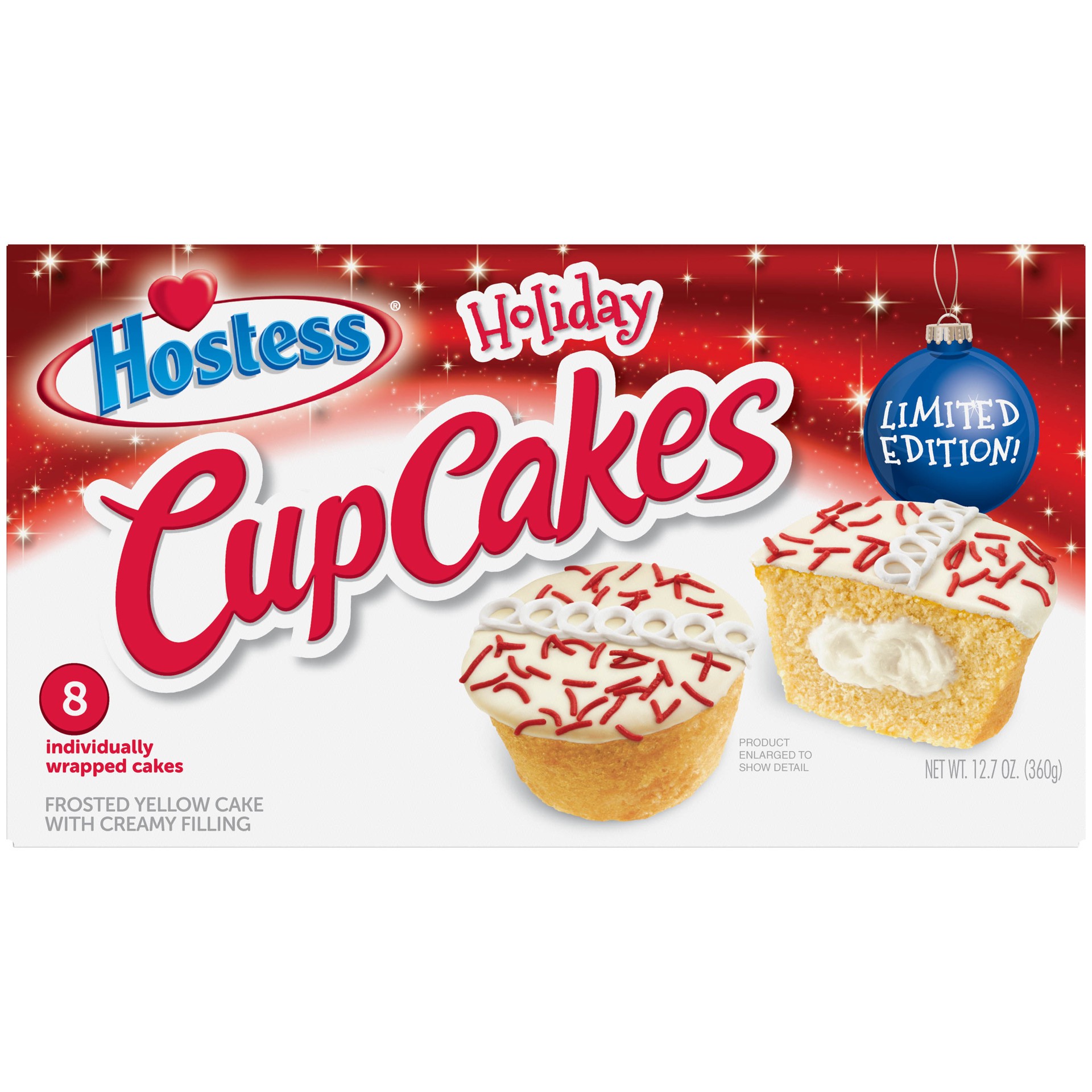 slide 1 of 11, HOSTESS Holiday Cupcakes, Creamy Filling, 8 Count, 12.7 oz, 12.7 oz