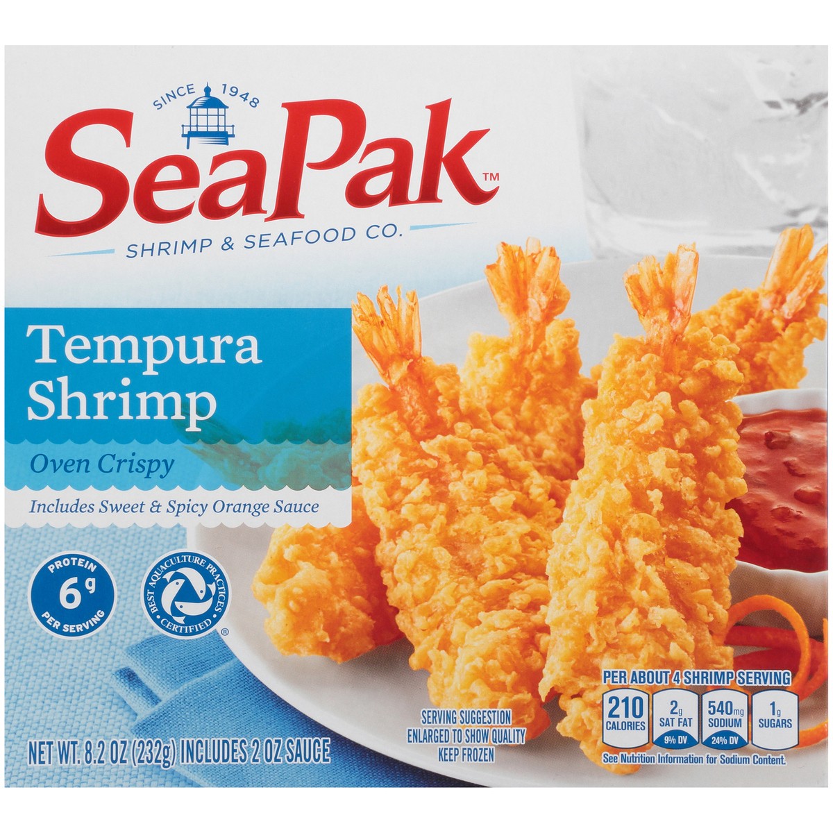 slide 1 of 9, SeaPak Shrimp & Seafood Co. Oven Crispy Tempura Shrimp 8.2 oz. Box, 8.2 oz