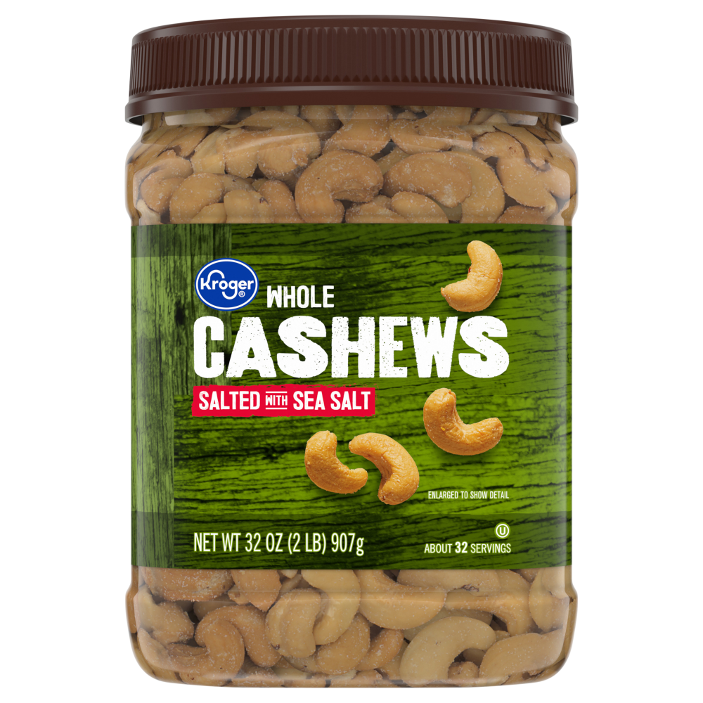 slide 1 of 4, Kroger Whole Cashews With Sea Salt, 32 oz