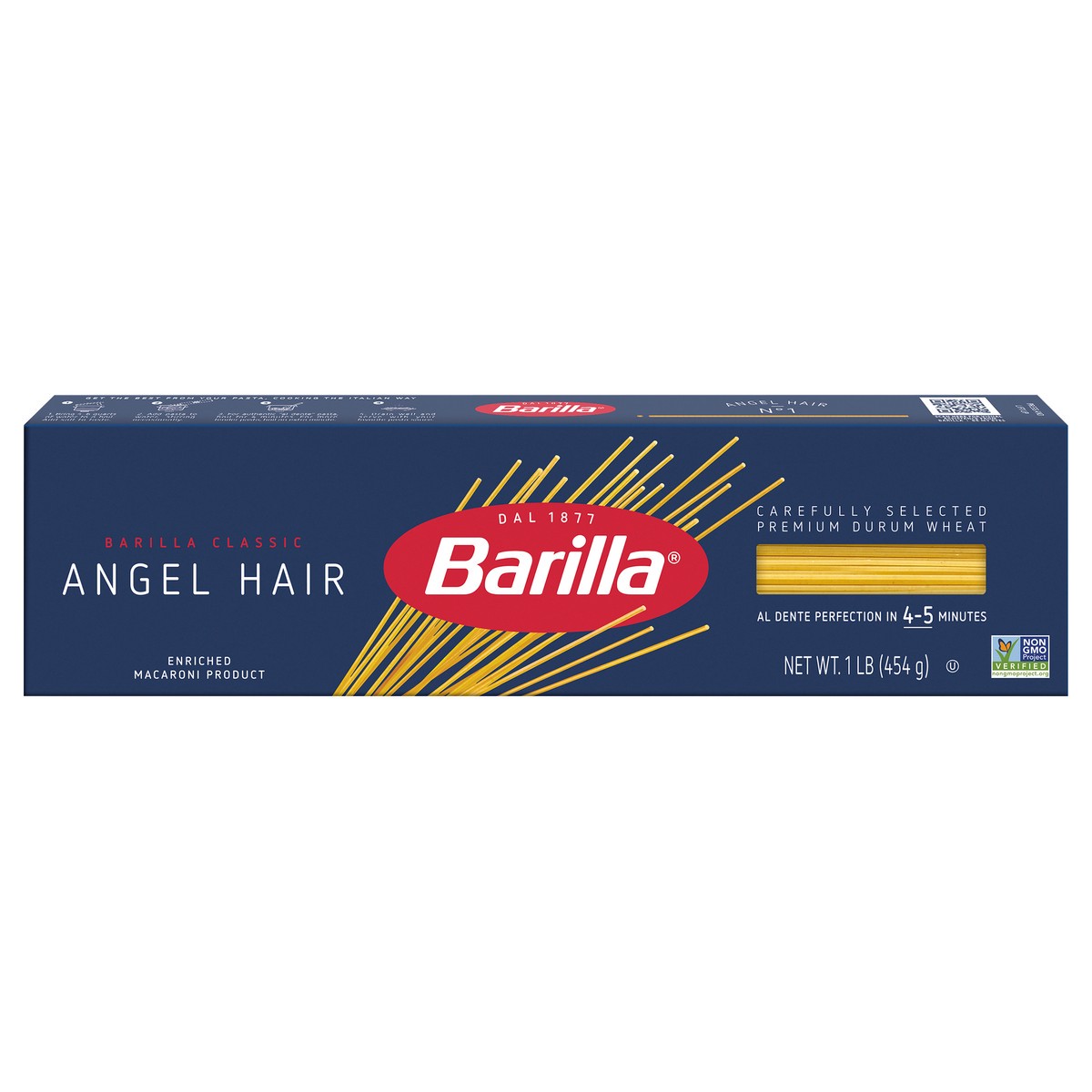 slide 1 of 8, Barilla Blue Box Angel Hair Non-GMO Certified & Kosher Pasta, 1 lb