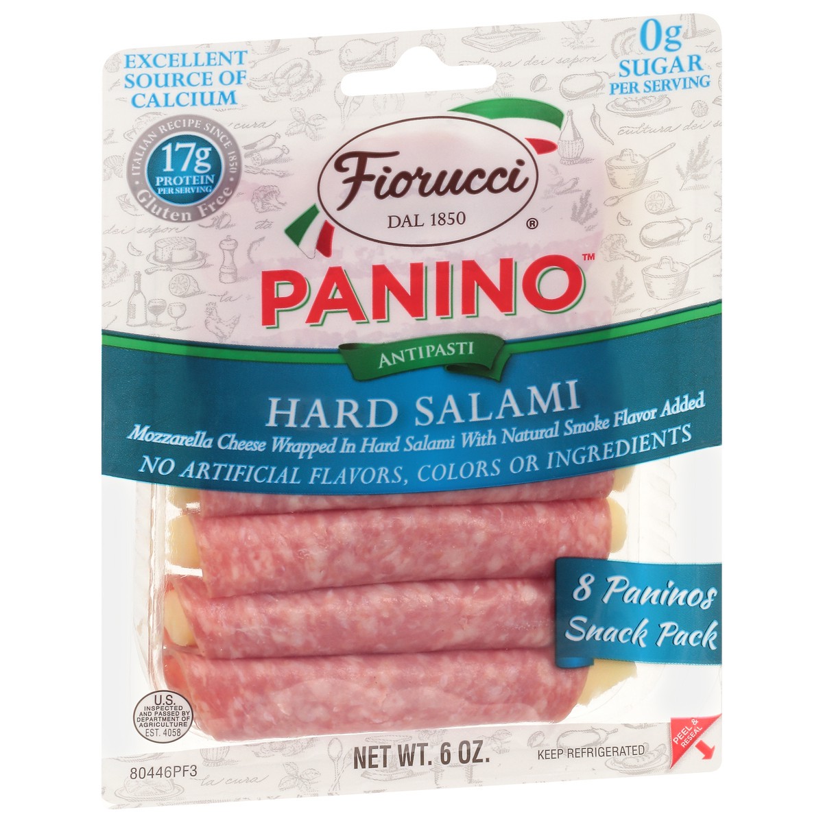 slide 8 of 14, Fiorucci Hard Salami Panino, Wrapped Mozzarella Cheese with Natural Smoke Flavor Added, 6 oz, 6 oz