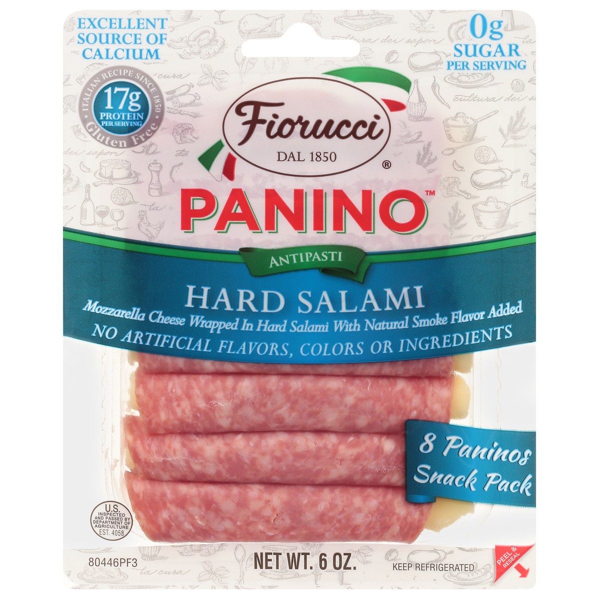 slide 7 of 14, Fiorucci Hard Salami Panino, Wrapped Mozzarella Cheese with Natural Smoke Flavor Added, 6 oz, 6 oz