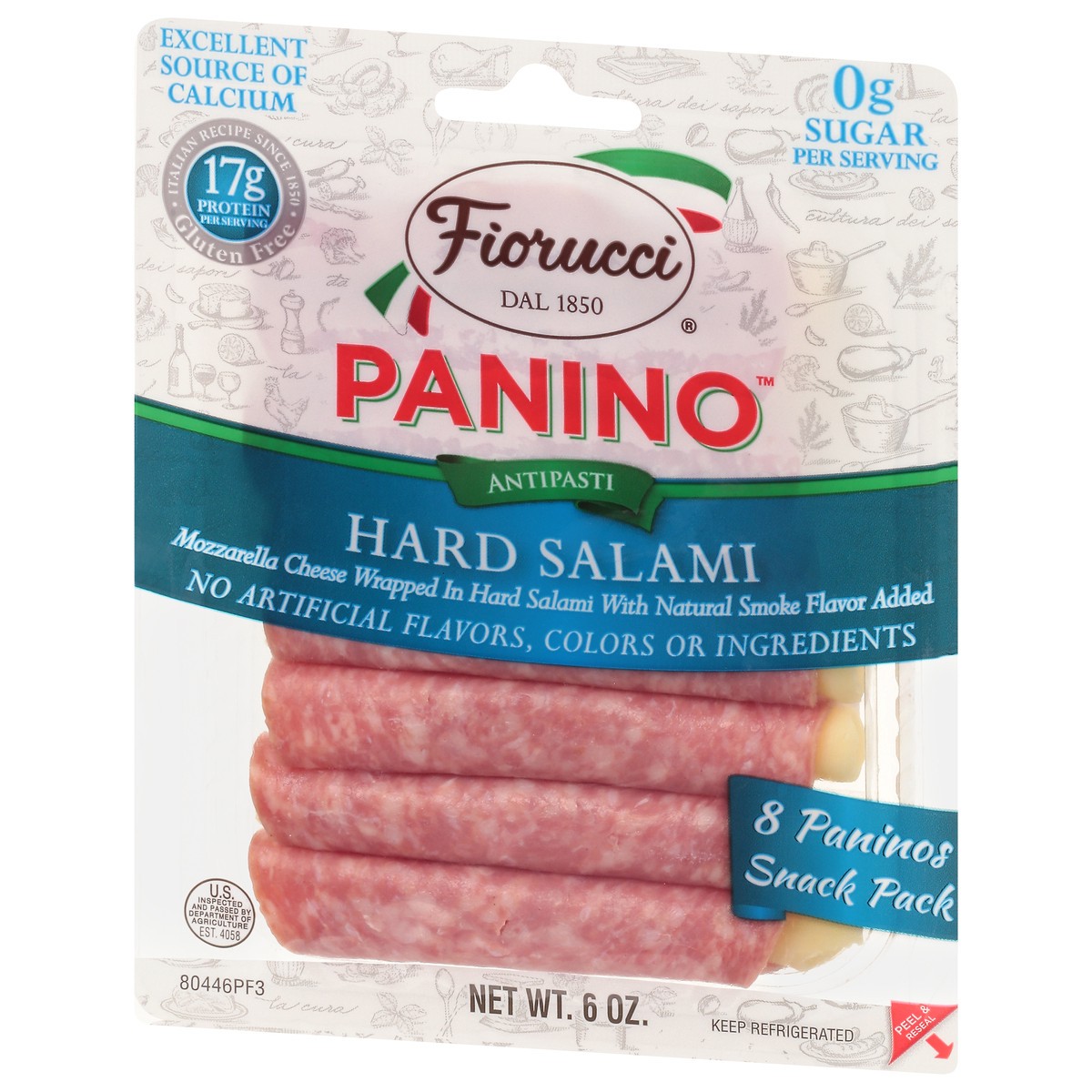 slide 3 of 14, Fiorucci Hard Salami Panino, Wrapped Mozzarella Cheese with Natural Smoke Flavor Added, 6 oz, 6 oz