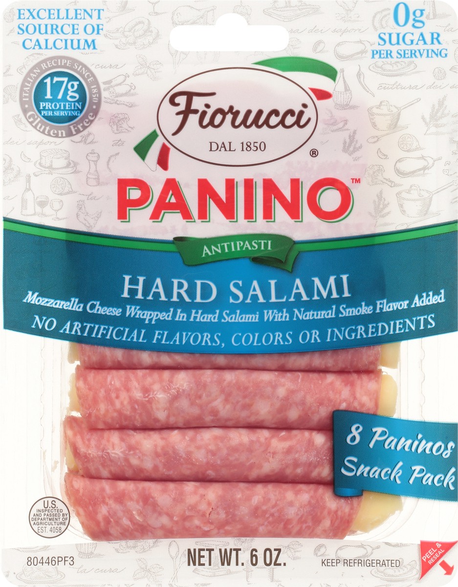 slide 9 of 14, Fiorucci Hard Salami Panino, Wrapped Mozzarella Cheese with Natural Smoke Flavor Added, 6 oz, 6 oz