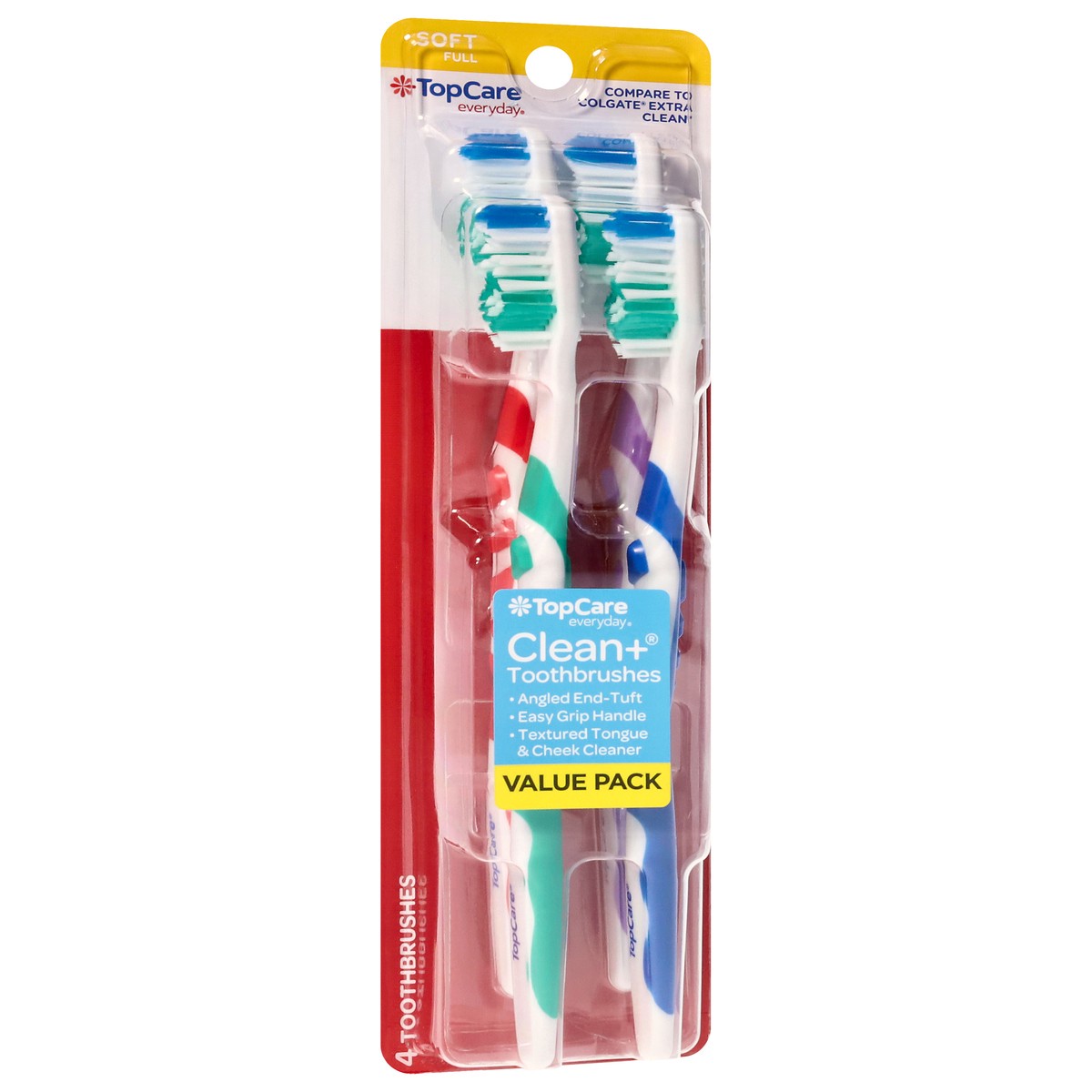 slide 6 of 9, TopCare Top Care Topcare Clean+ Toothbrushes - Soft, Value Pack, 4 ct