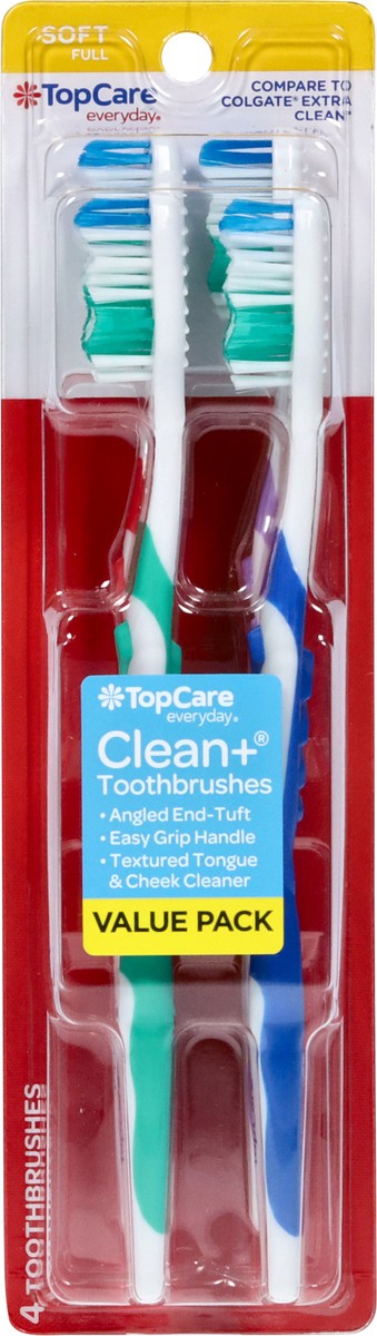 slide 9 of 9, TopCare Top Care Topcare Clean+ Toothbrushes - Soft, Value Pack, 4 ct