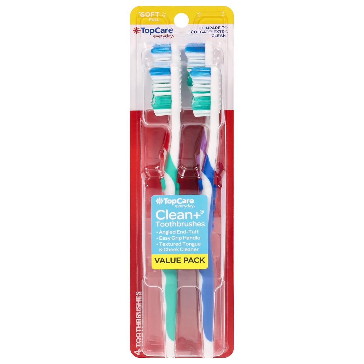 slide 1 of 9, TopCare Top Care Topcare Clean+ Toothbrushes - Soft, Value Pack, 4 ct