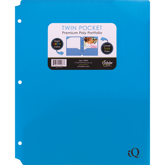 slide 1 of 1, iScholar Iq Twin Pocket Poly Portfolio With Hole Punch, Assorted Neon Colors (Letter Size), 1 ct