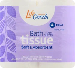 Life Goods 1-Ply Soft & Absorbent Bath Tissue 4 ea