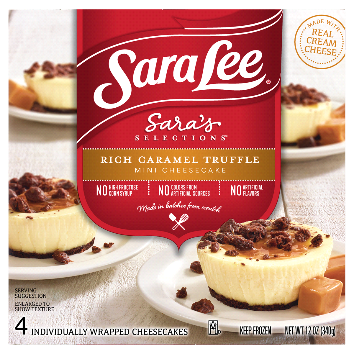 slide 1 of 1, Sara Lee Saras Selections Rich Caramel Truffle Cheesecake, 4 ct; 12 fl oz