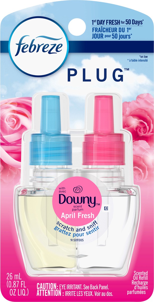 slide 2 of 3, Febreze Plug In Air Freshener, Odor-Fighting Scented Oil Refill, Downy April Fresh Scent, 1 Refills, 0.87 fl oz