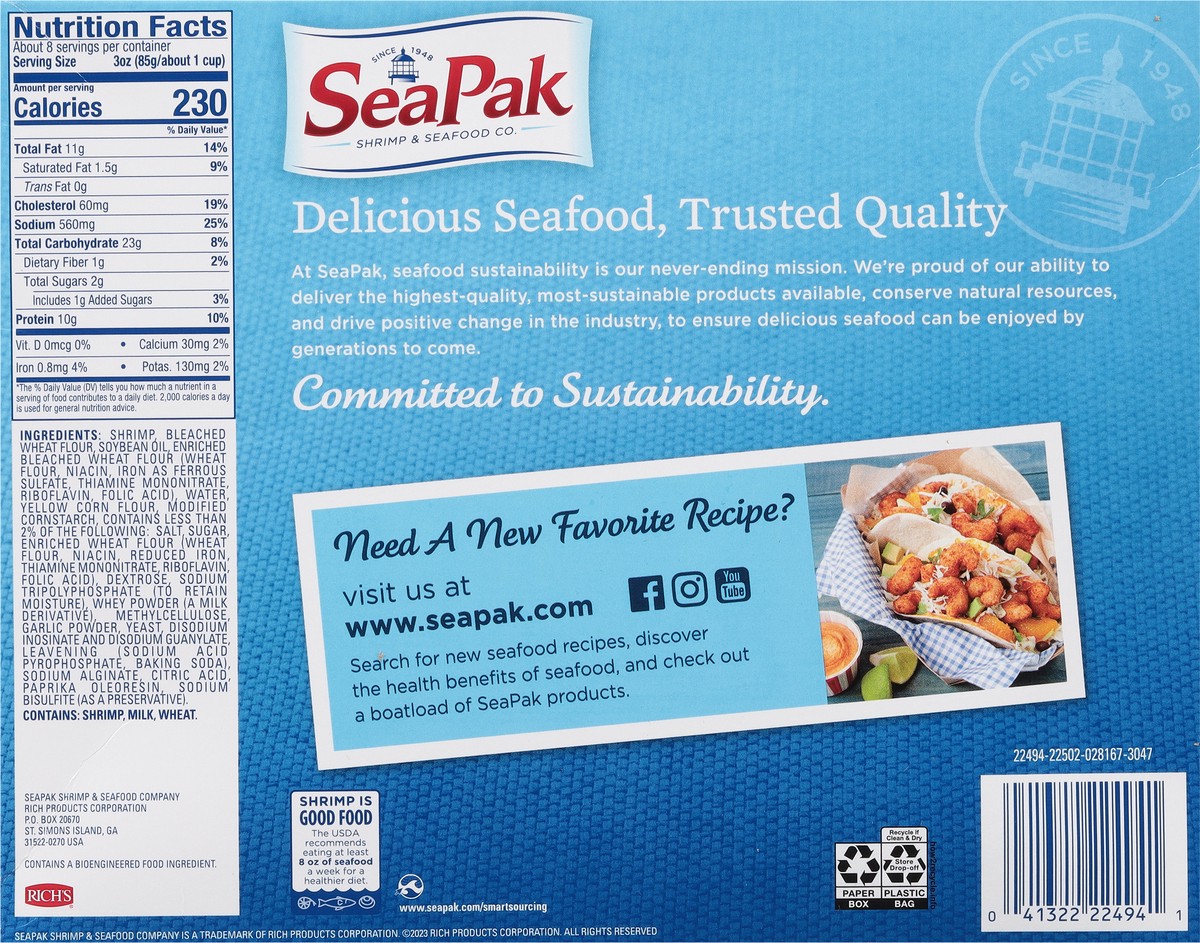 slide 8 of 9, SeaPak Golden Crispy Classic Popcorn Shrimp Family Size 25 oz, 25 oz