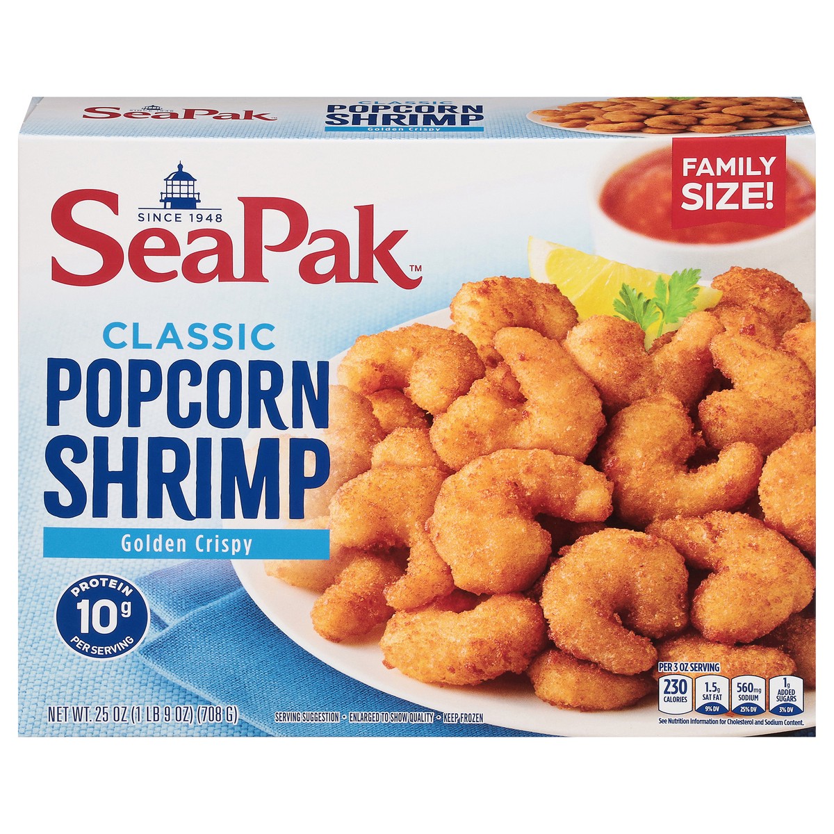 slide 1 of 9, SeaPak Golden Crispy Classic Popcorn Shrimp Family Size 25 oz, 25 oz