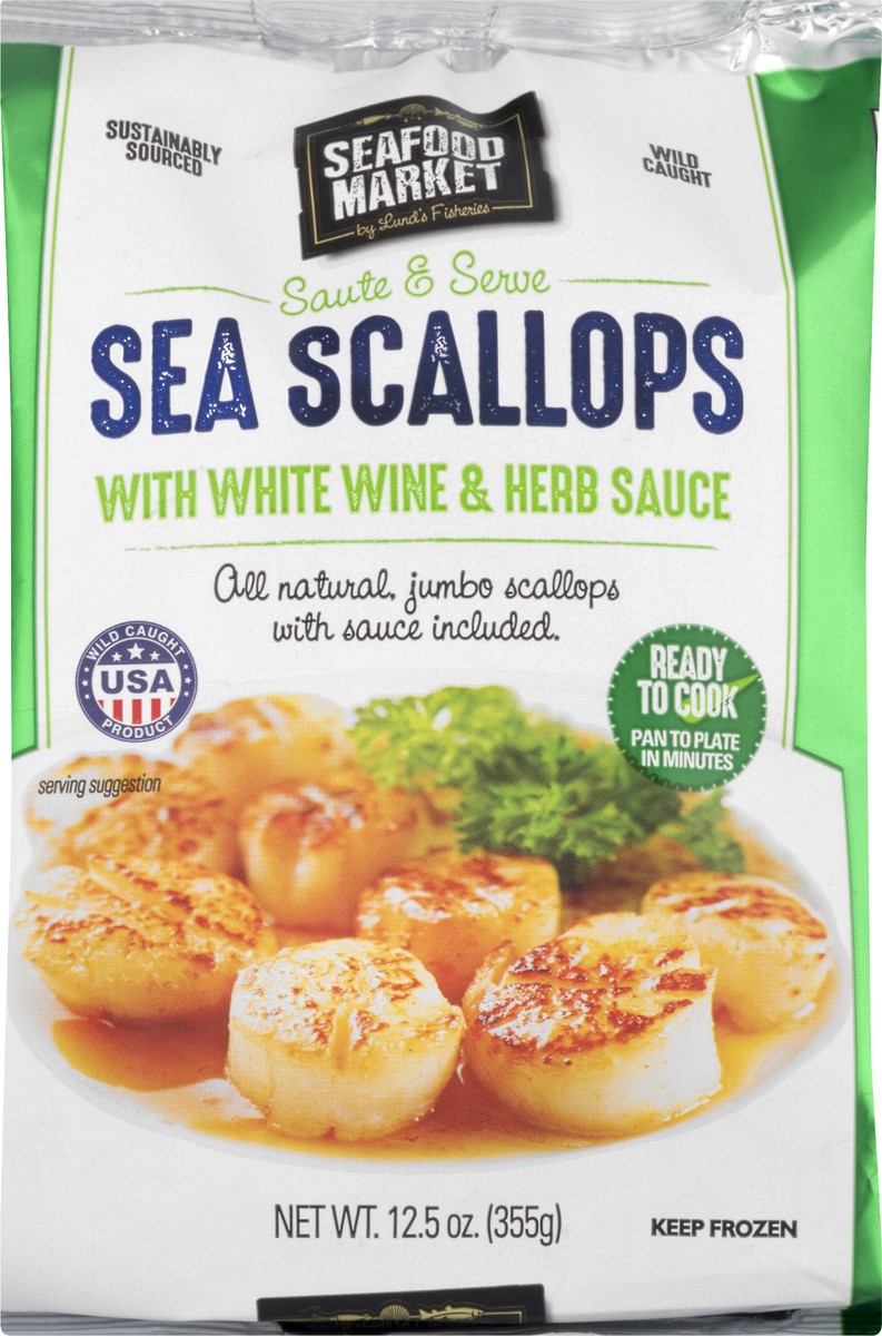 slide 1 of 12, Seafood Market Sea Scallops with White Wine & Herb Sauce 12.5 oz, 12.5 oz