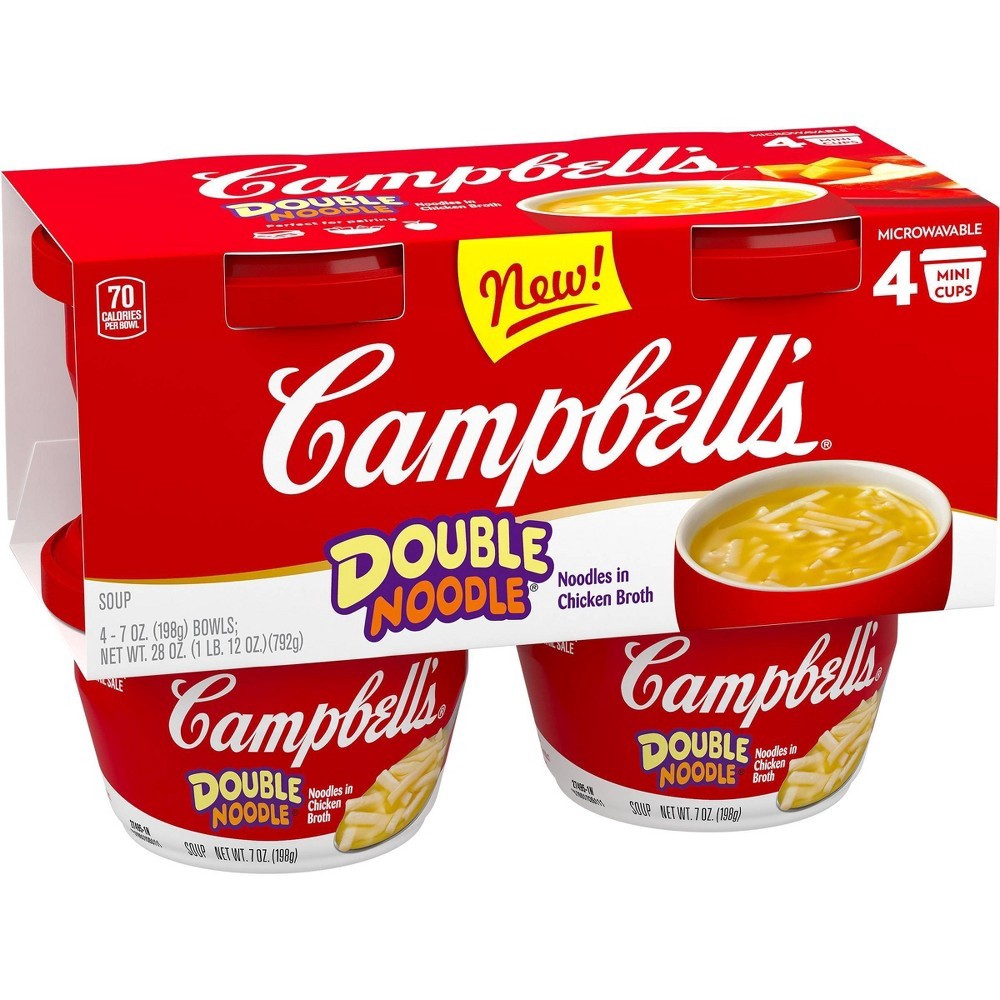 slide 2 of 7, Campbell's Double Noodle Soup, Perfect Lunch Snack, 7 Ounce Microwavable Cup (4 Pack), 4 ct; 7 oz