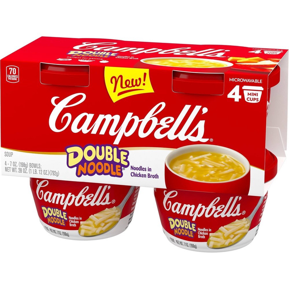 slide 3 of 7, Campbell's Double Noodle Soup, Perfect Lunch Snack, 7 Ounce Microwavable Cup (4 Pack), 4 ct; 7 oz