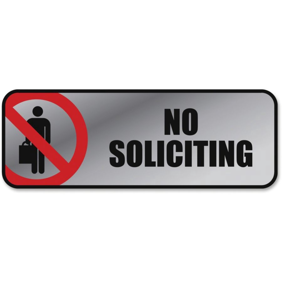 slide 2 of 2, Cosco Brushed Metal "No Soliciting" Sign, 3 in x 9 in