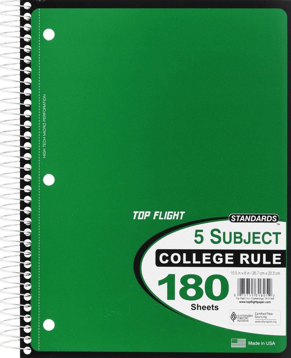 slide 3 of 4, Top Flight Notebook, 5 Subject, College Rule, 180 Sheets, 1 ct