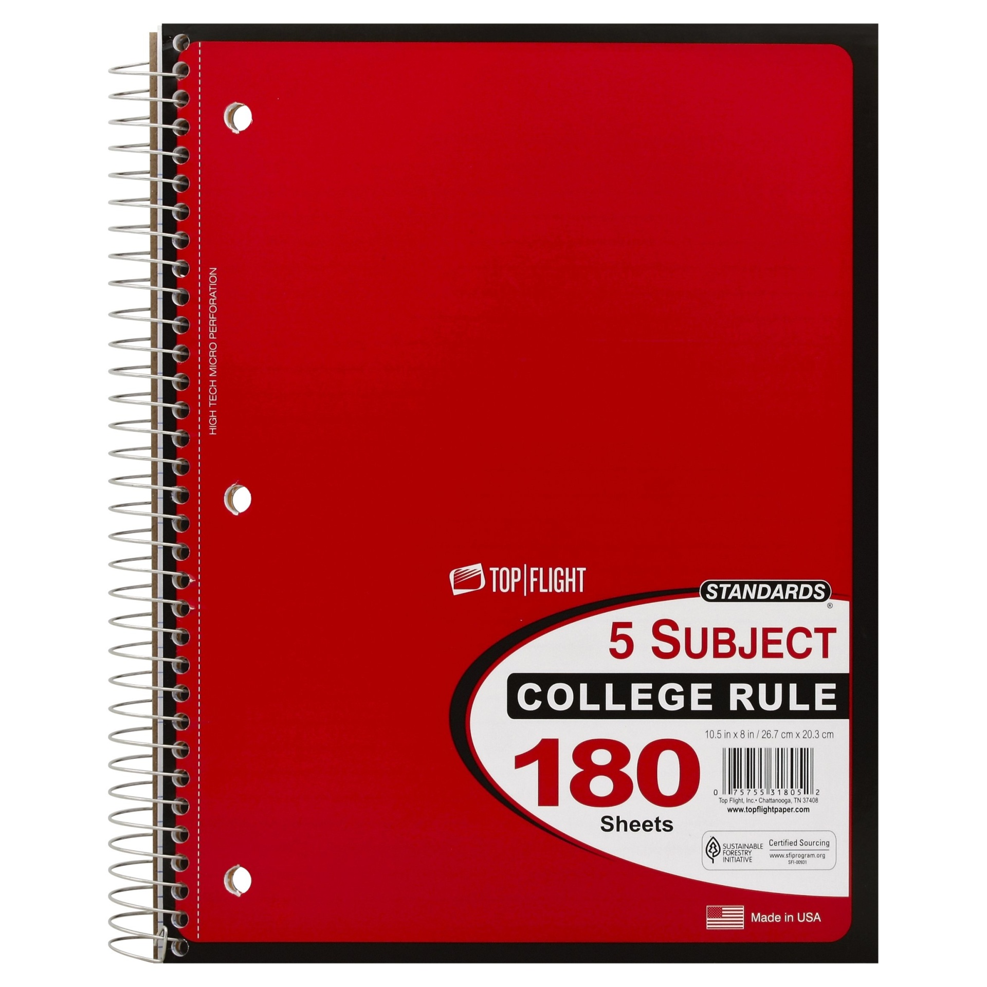 slide 1 of 4, Top Flight Notebook, 5 Subject, College Rule, 180 Sheets, 1 ct