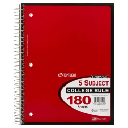 Top Flight Notebook, 5 Subject, College Rule, 180 Sheets