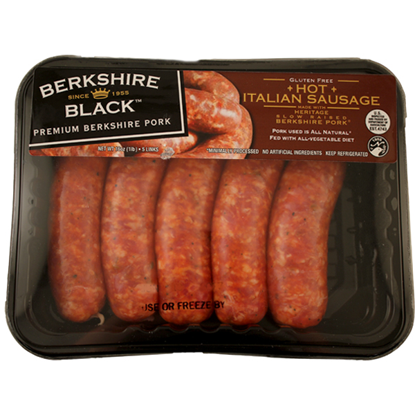 slide 1 of 1, Berkshire Black Premium Italian Sausage - Hot, 16 oz